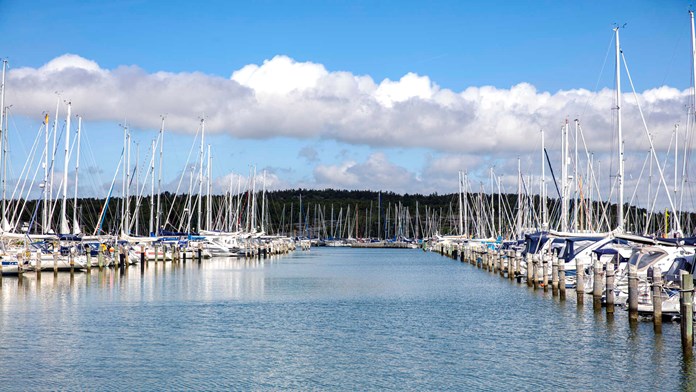 Hamn med segelbåtar i Björlanda Kile